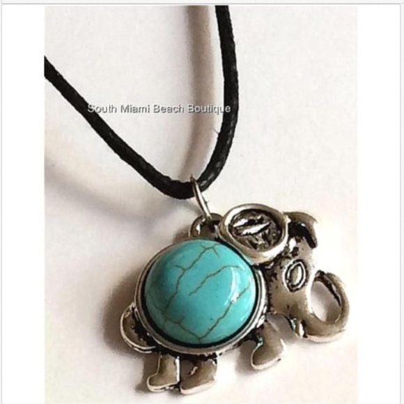 Silver Turquoise Tribal Elephant Boho Necklace - Picture 3 of 8